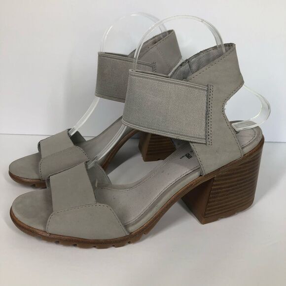 Sorel Nadia Dove Grey Sandals Nubuck Leather Ankle Strap Block Heel Lug Sole 9 - Picture 6 of 9